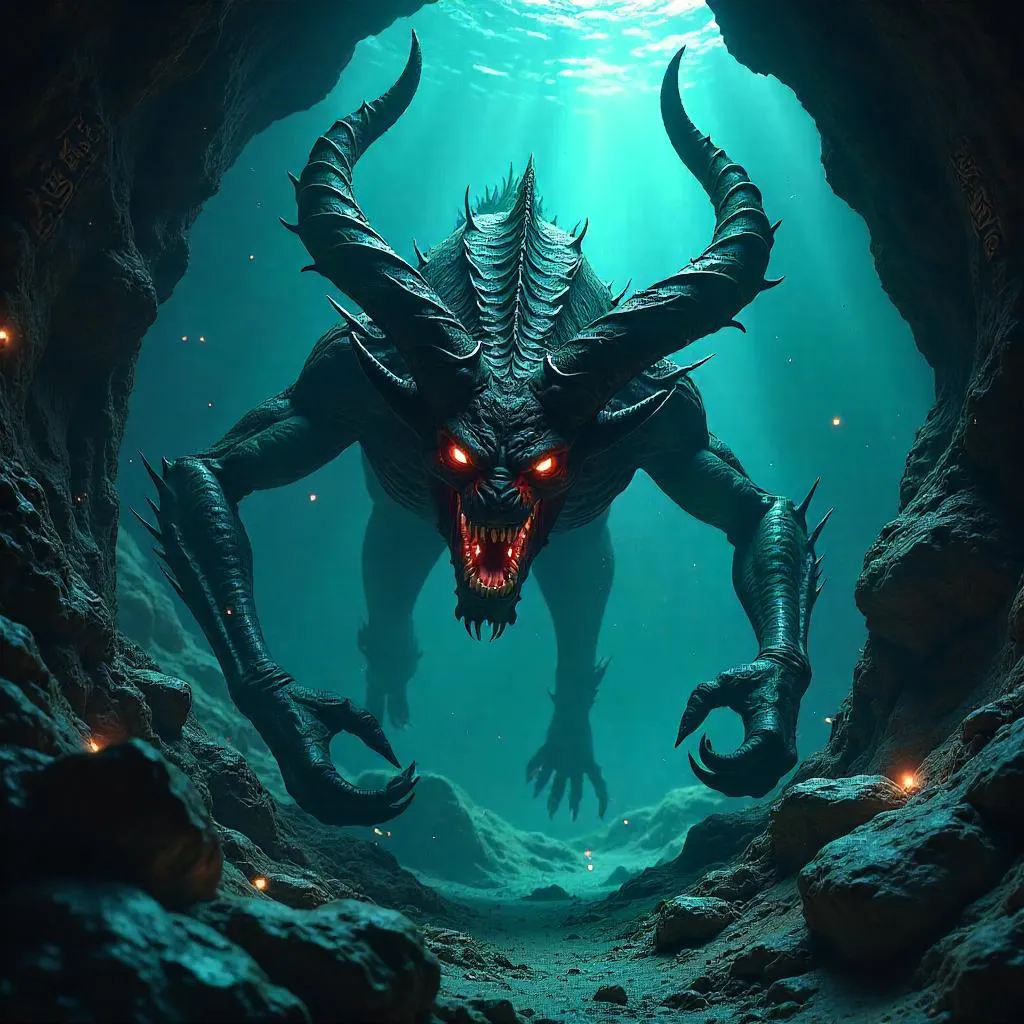 Photoreal Demon in an Underwater Cave