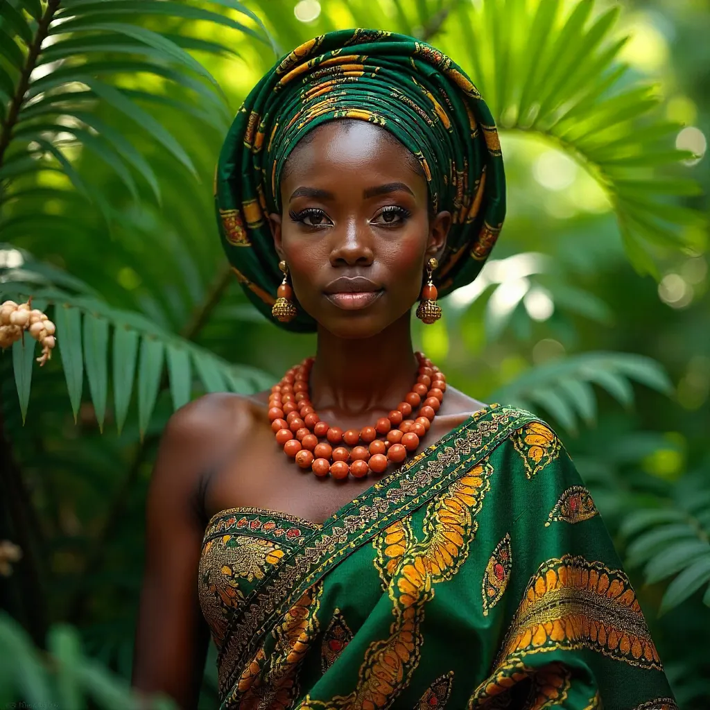 Woman in Nigerian Traditional Attire Amid Greenery