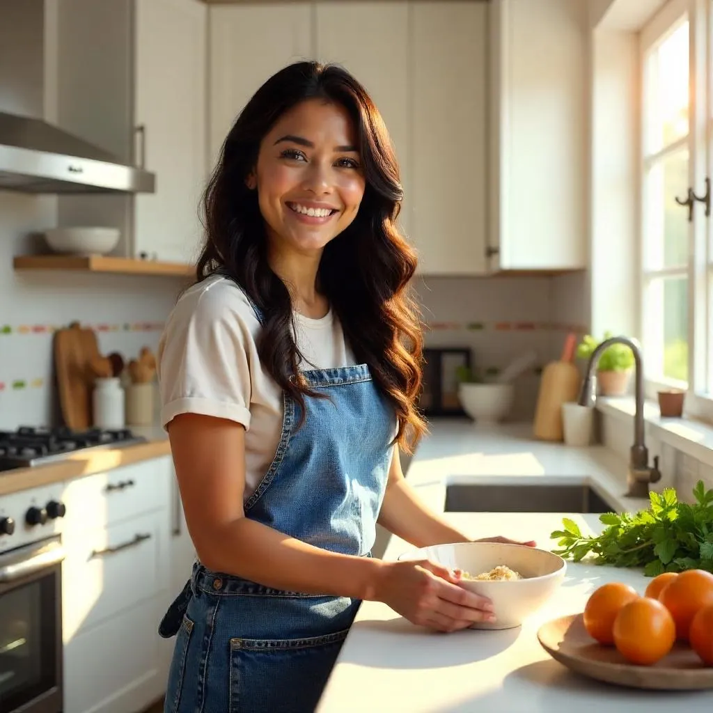 Cheerful Latina Woman in a Bright Kitchen