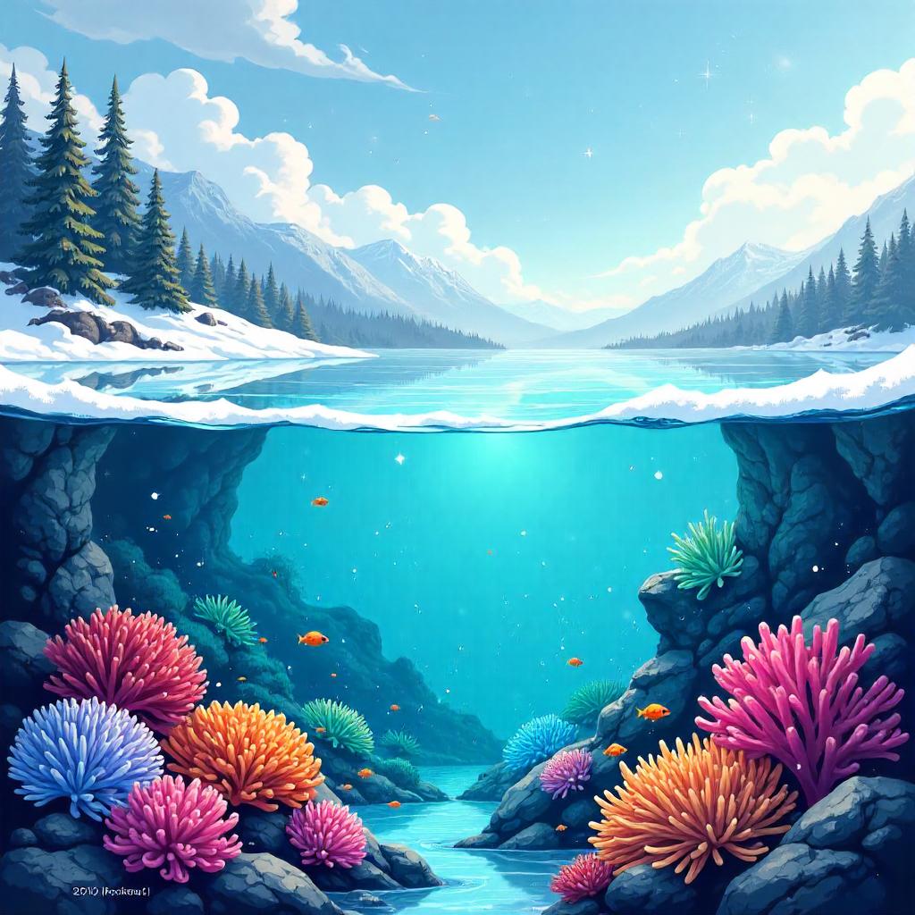 Anime Coral Reef Beneath a Frozen Lake