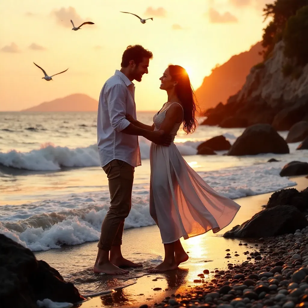 Sunset Waltz on the Rocky Beach