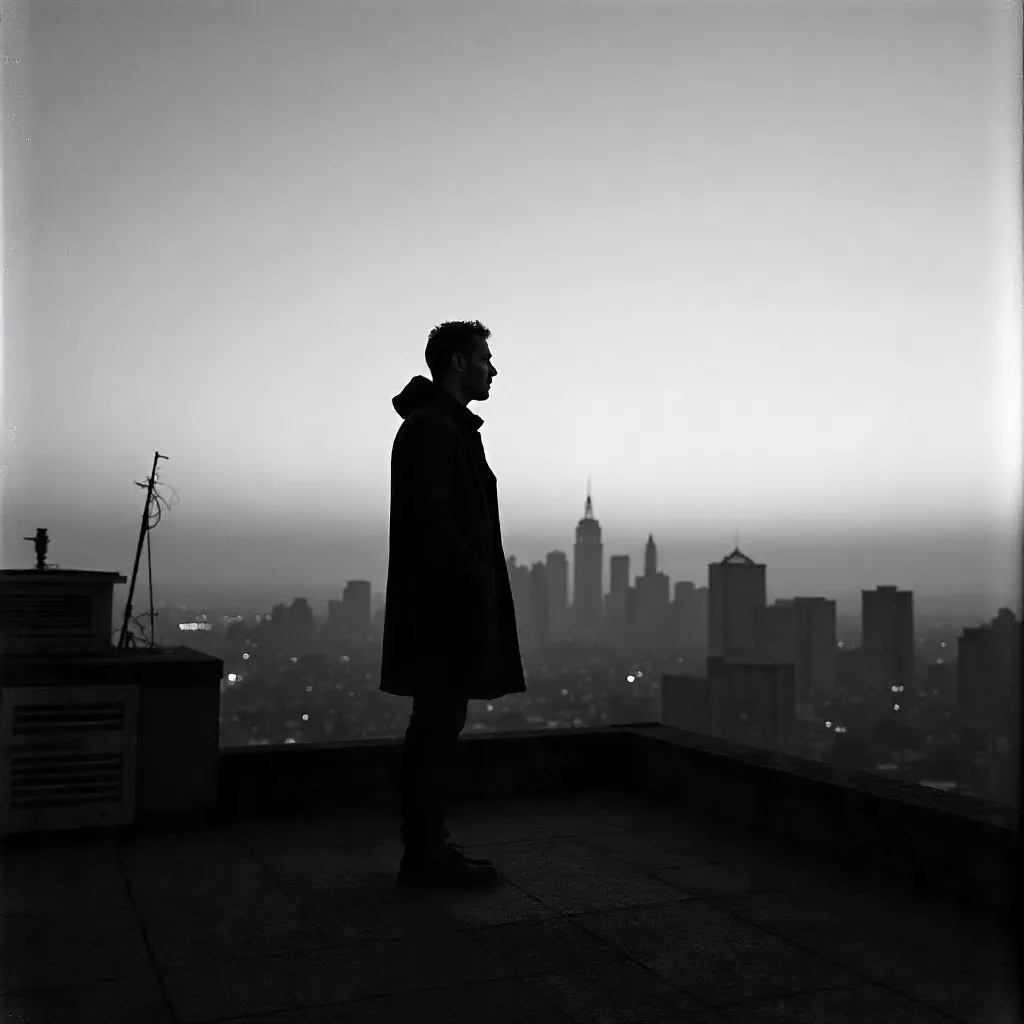 Black and White Rooftop Silhouette at Twilight