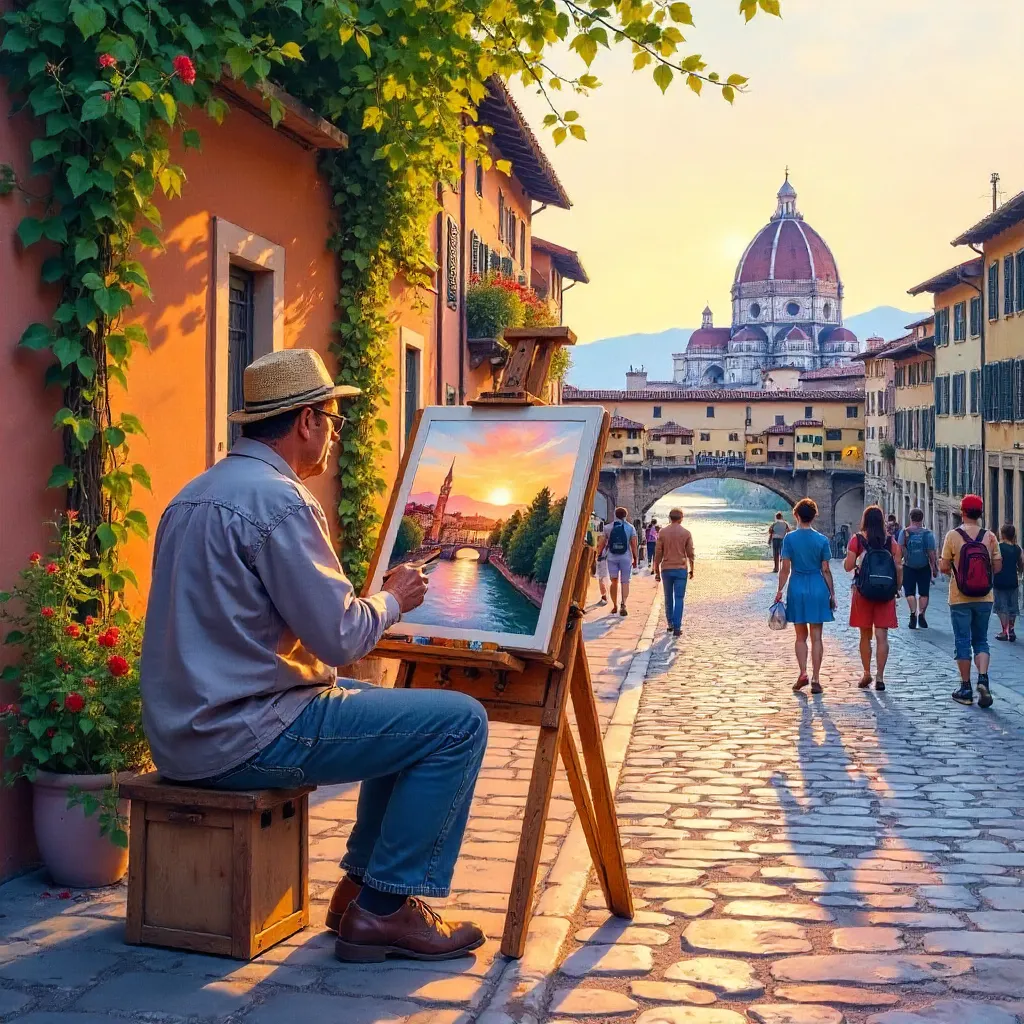Watercolor Street Artist in Florence Outdoors