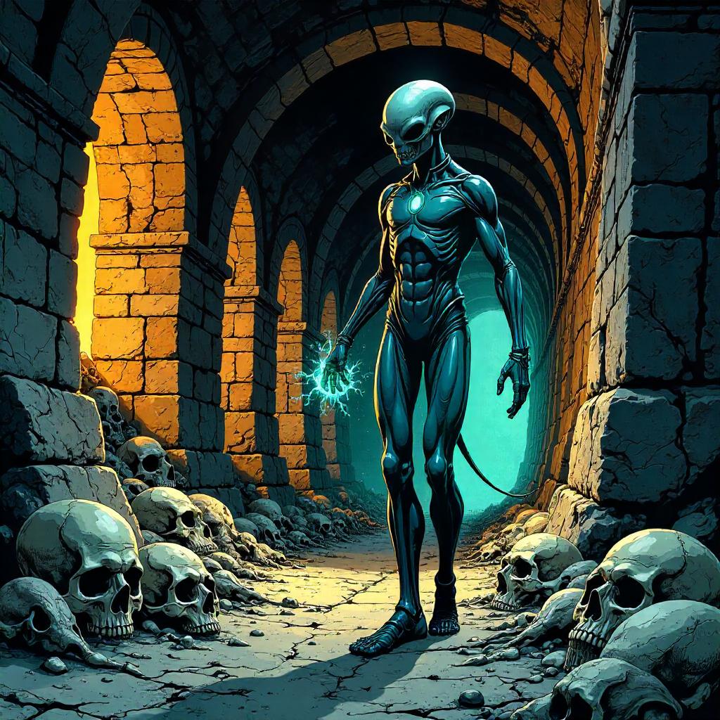 Alien in the Catacombs: A Comic Panel