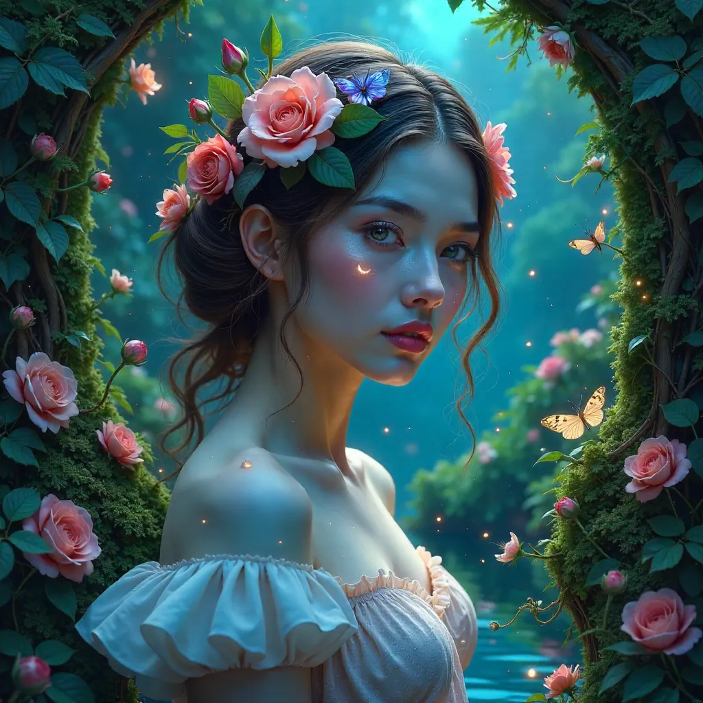 Surreal Bloom Portrait in a Mystical Garden
