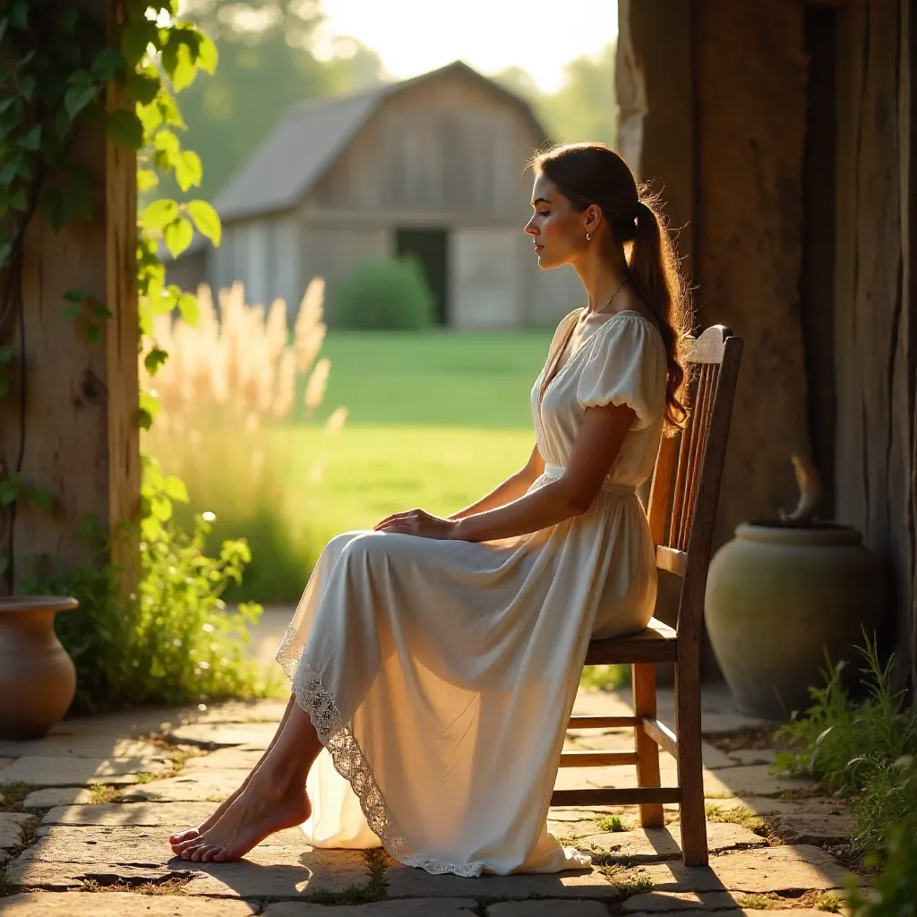 Sunlit Rustic Portrait in a White Dress