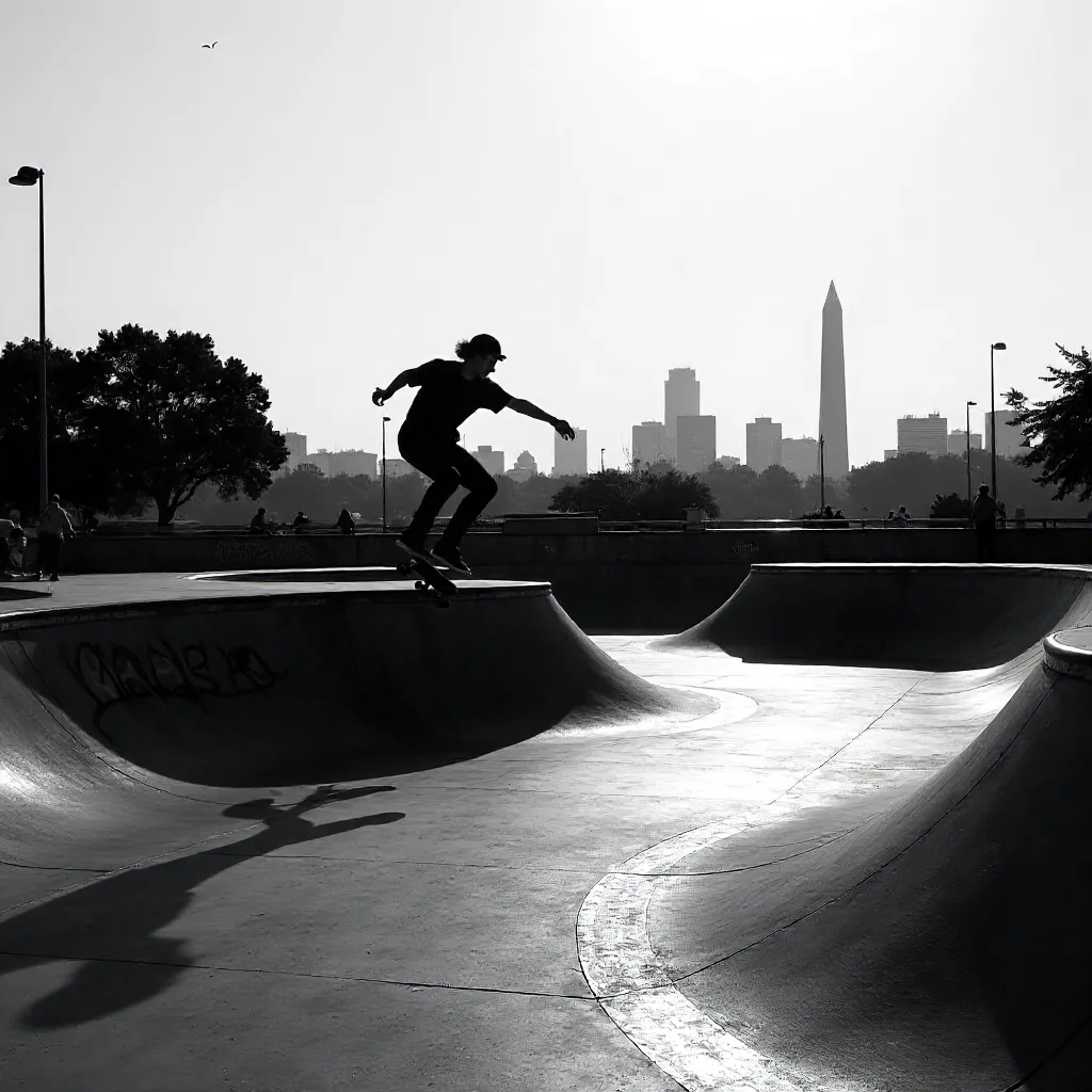 Silhouette of Skater in Buenos Aires Skate Park
