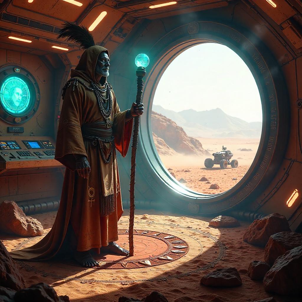 Shaman at the Martian Base: Photorealistic Ritual