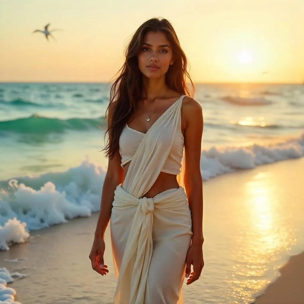 Golden Hour by the Ocean: Indian Woman
