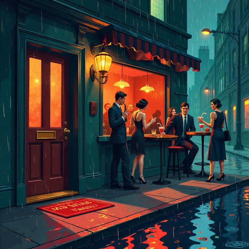 Rainy Cartoon Speakeasy in 1920s Jazz Night