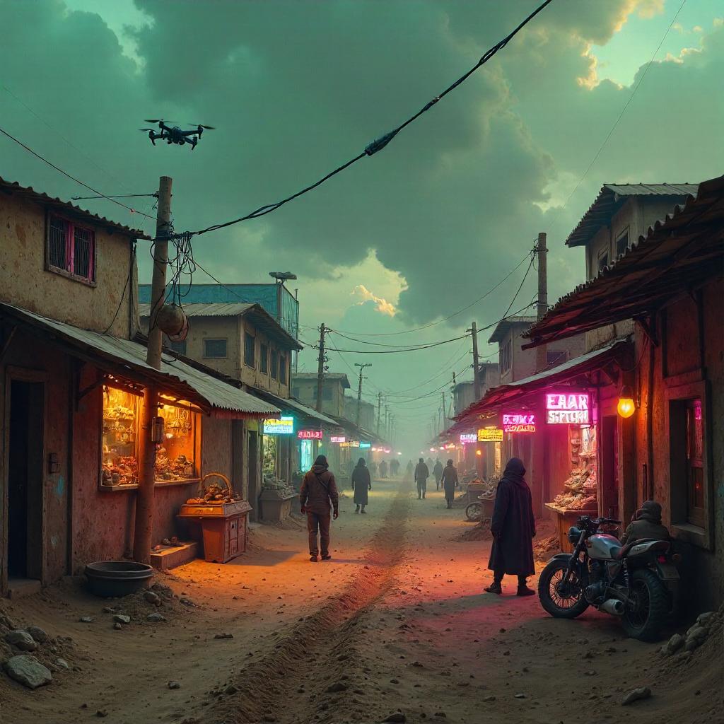Neon Sandstorm Village: A Cyberpunk Oasis