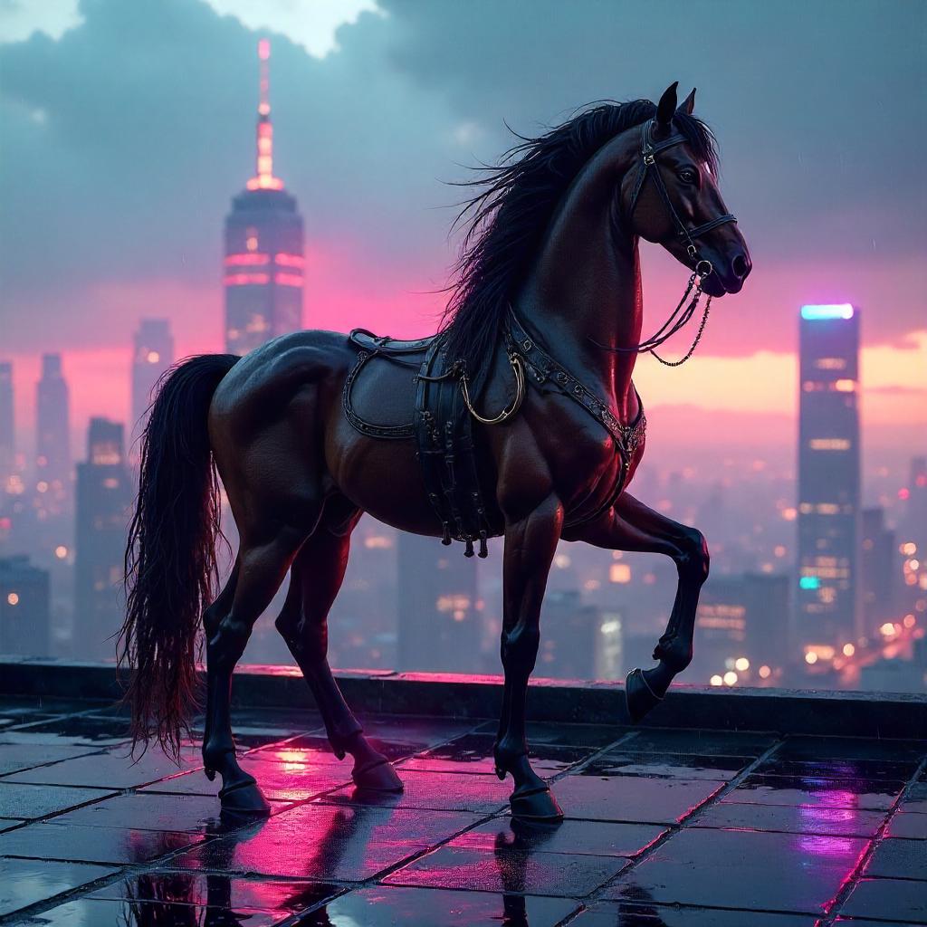 Rooftop Centaur: Neon Night Watch