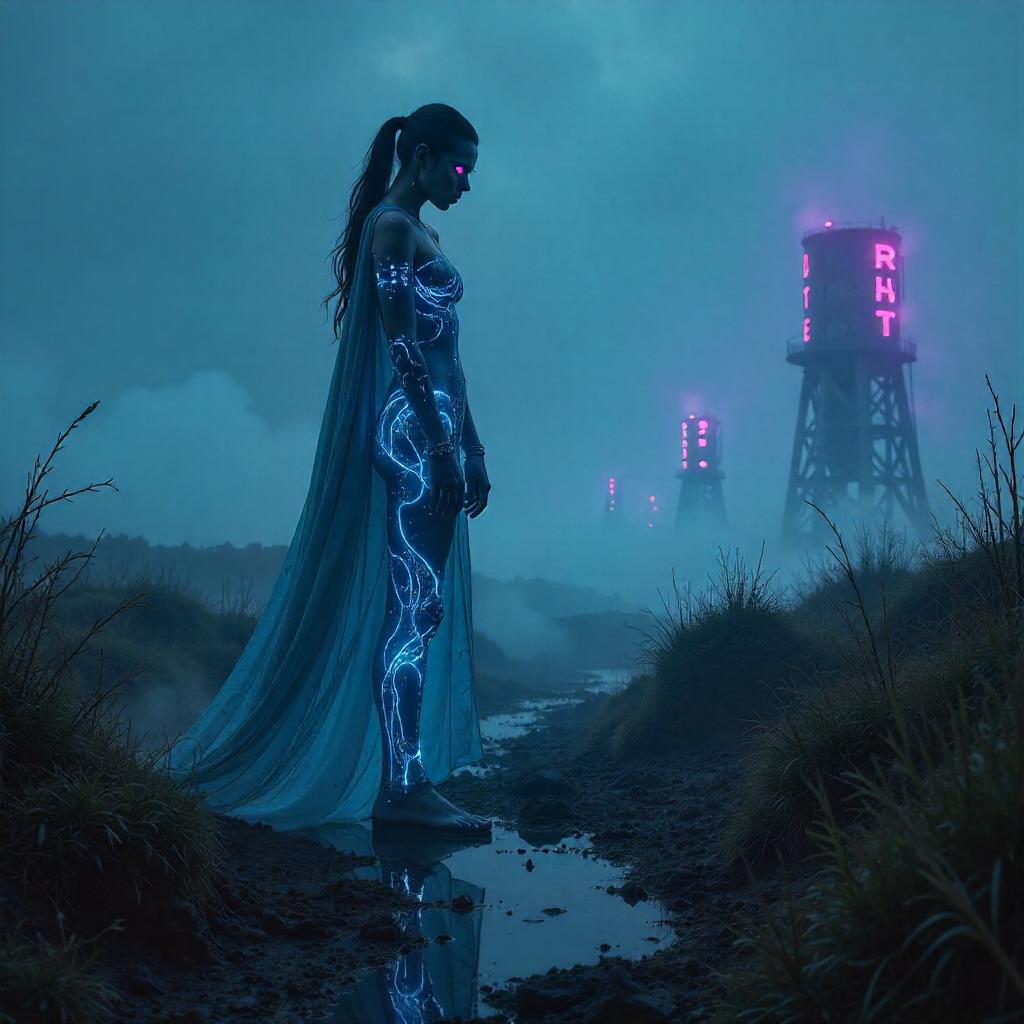Neon Banshee Over the Foggy Moor: Cyberpunk Haunt