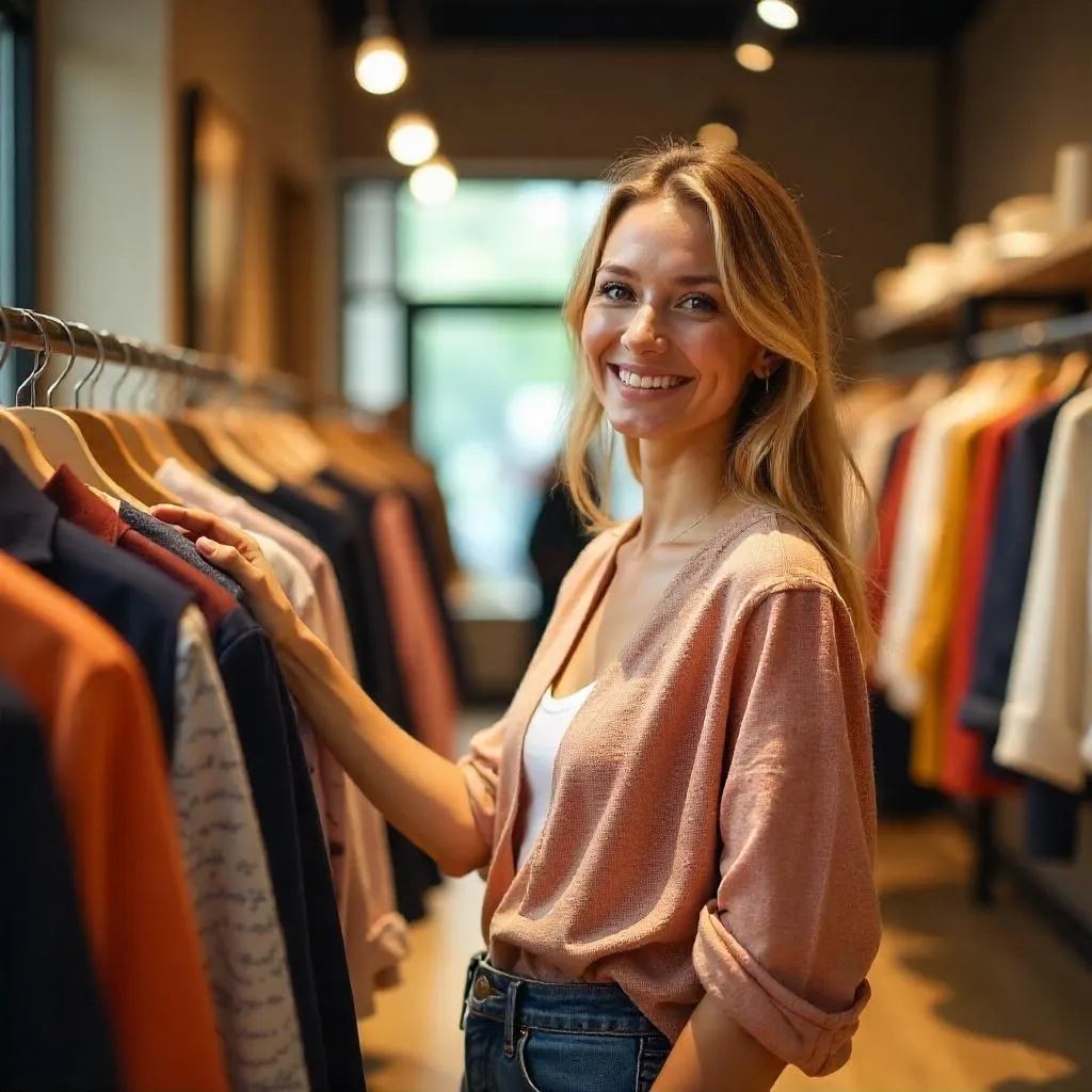 Cheerful White Woman in a Chic Boutique
