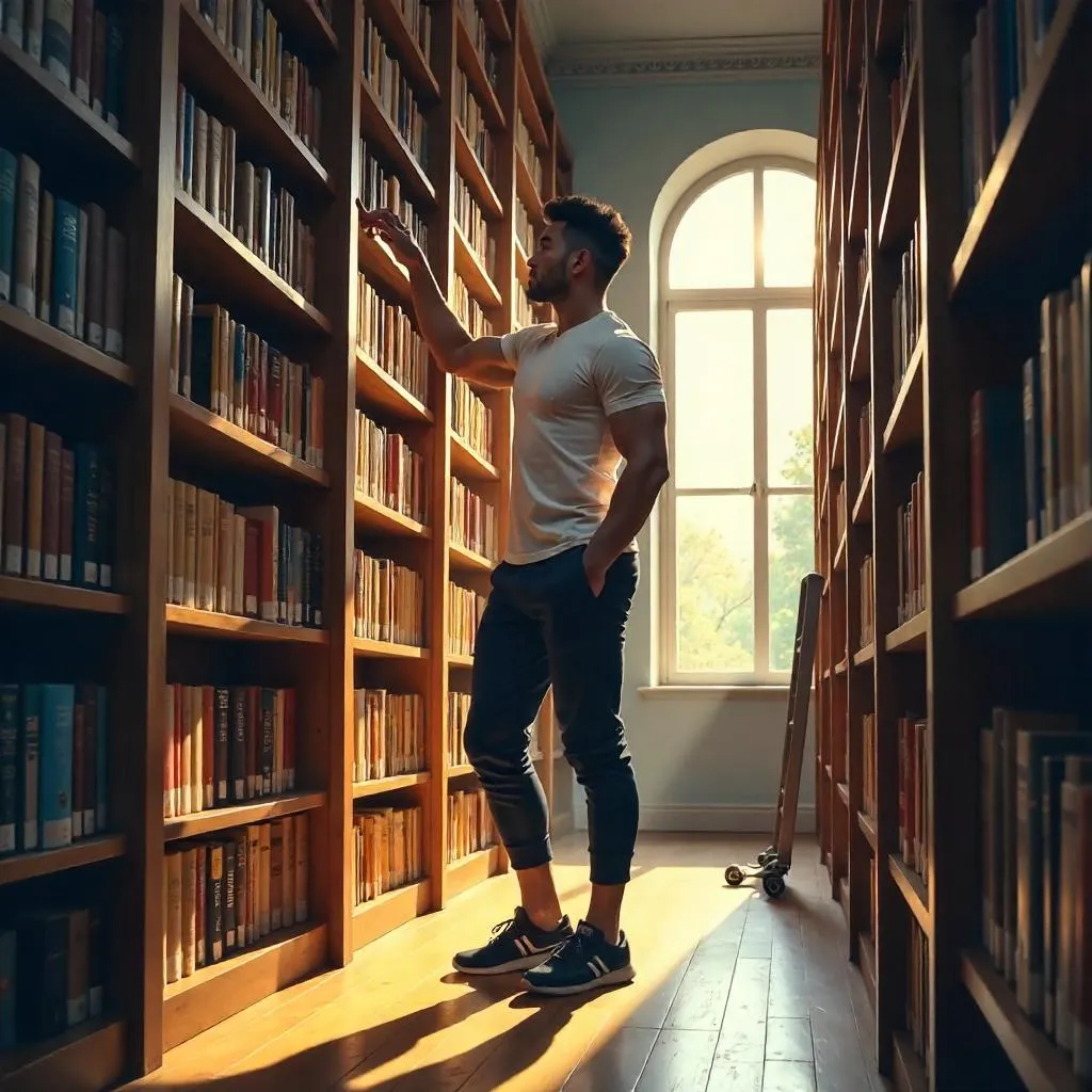 Athletic Asian Man in a Library — Digital Art