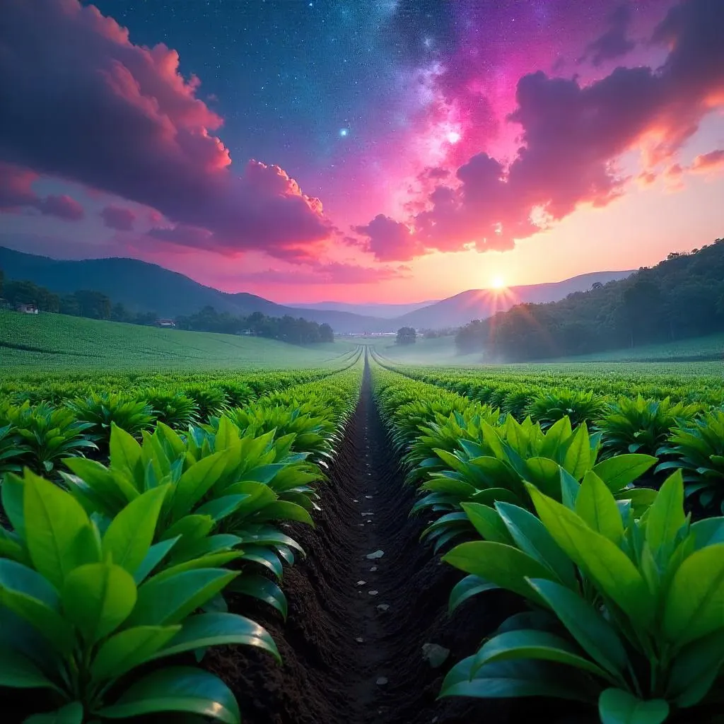 Nebula Over a Serene Tea Plantation