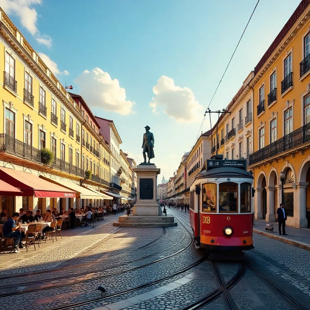 Vibrant Rossio Square: Colorful Lisbon Cityscape