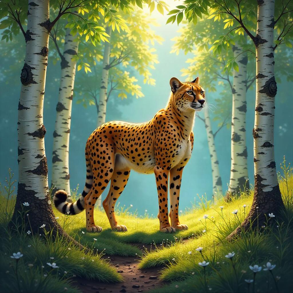 Cheetah Among Birch Forest – Digital Art
