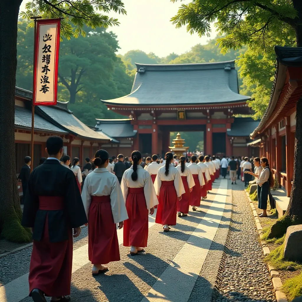Shinto Shrine Procession in Traditional Attire