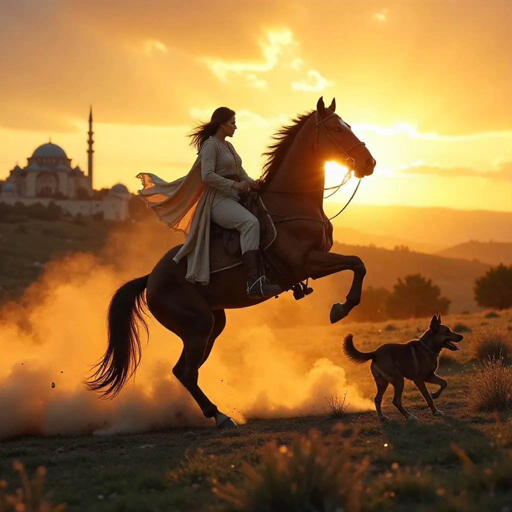 Rider on a Rearing Horse at Turkish Sunset