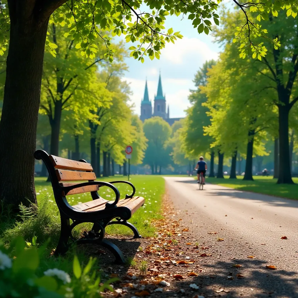 Sunlit Bench in Munich's English Garden