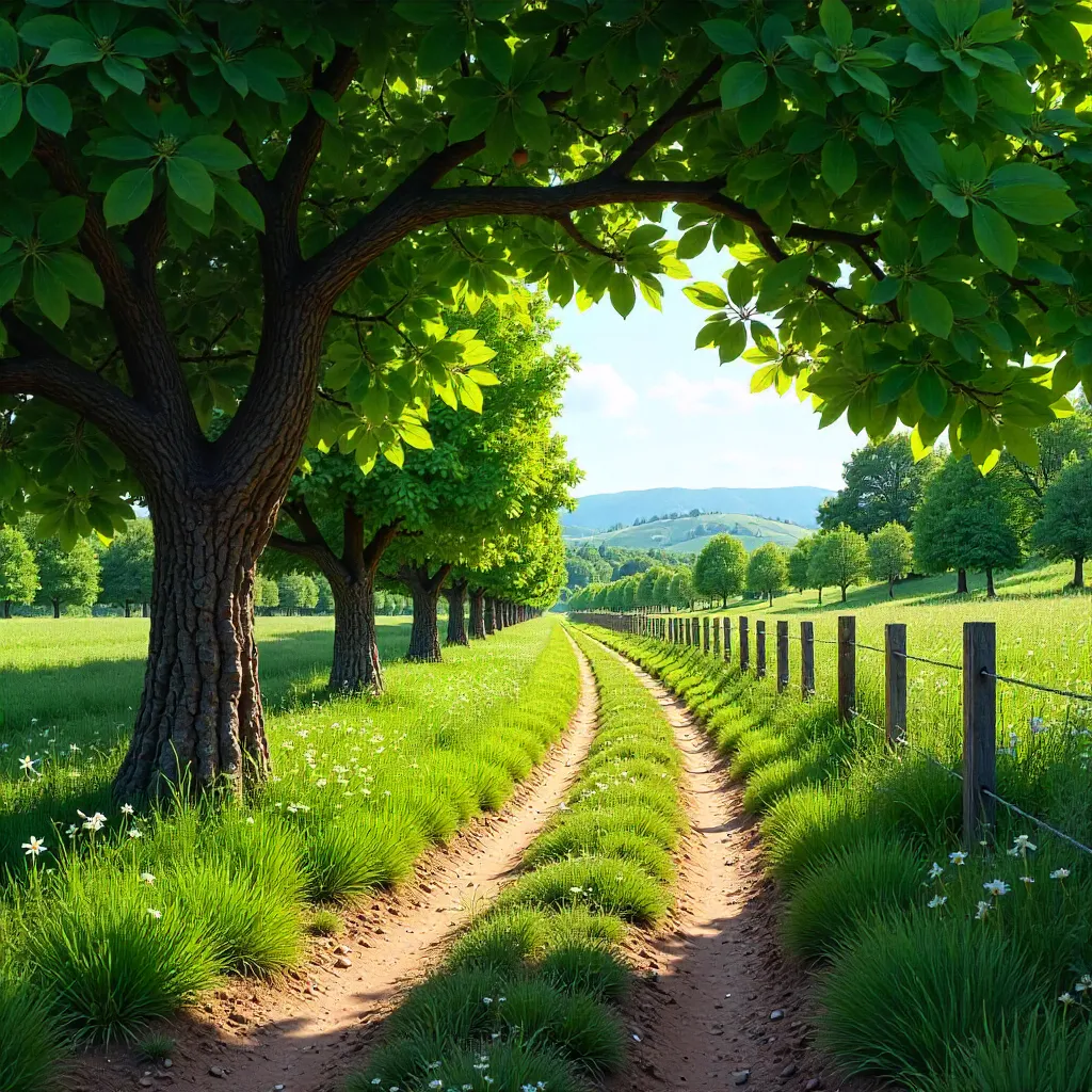 Serene Path Through a Romanian Orchard at Daylight