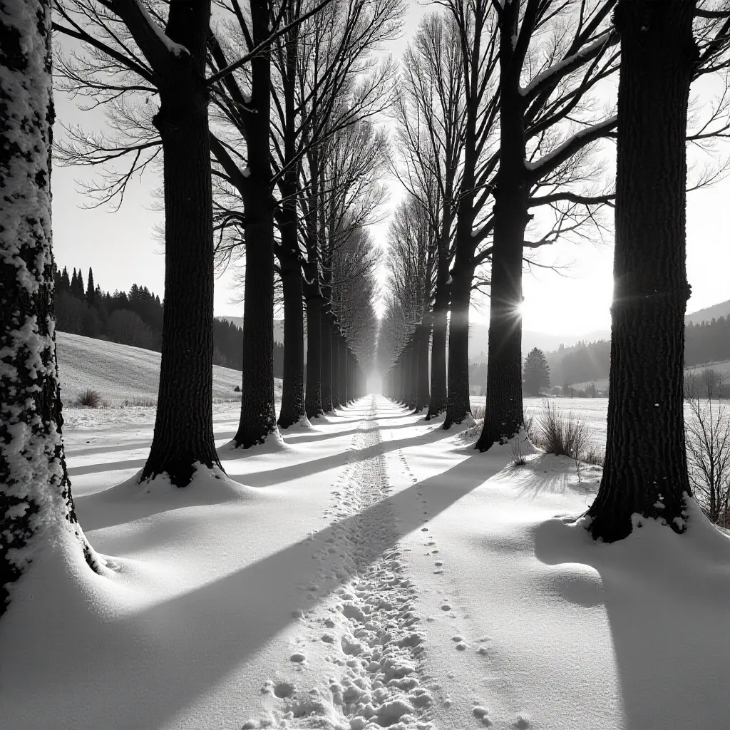 Shadows of Snow in a Tuscan Winter Forest