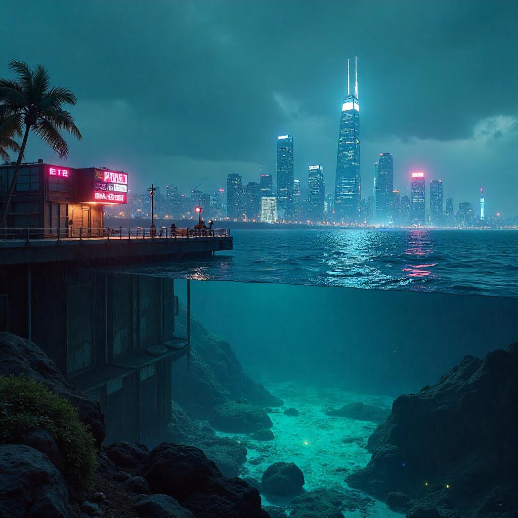 Neon Ocean: A Cyberpunk City by the Sea