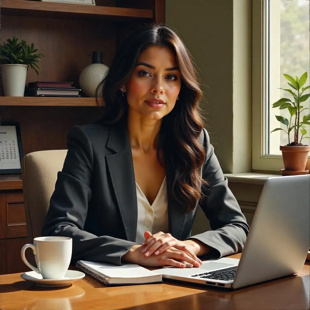 Oil Portrait: Young Latina in a Modern Office