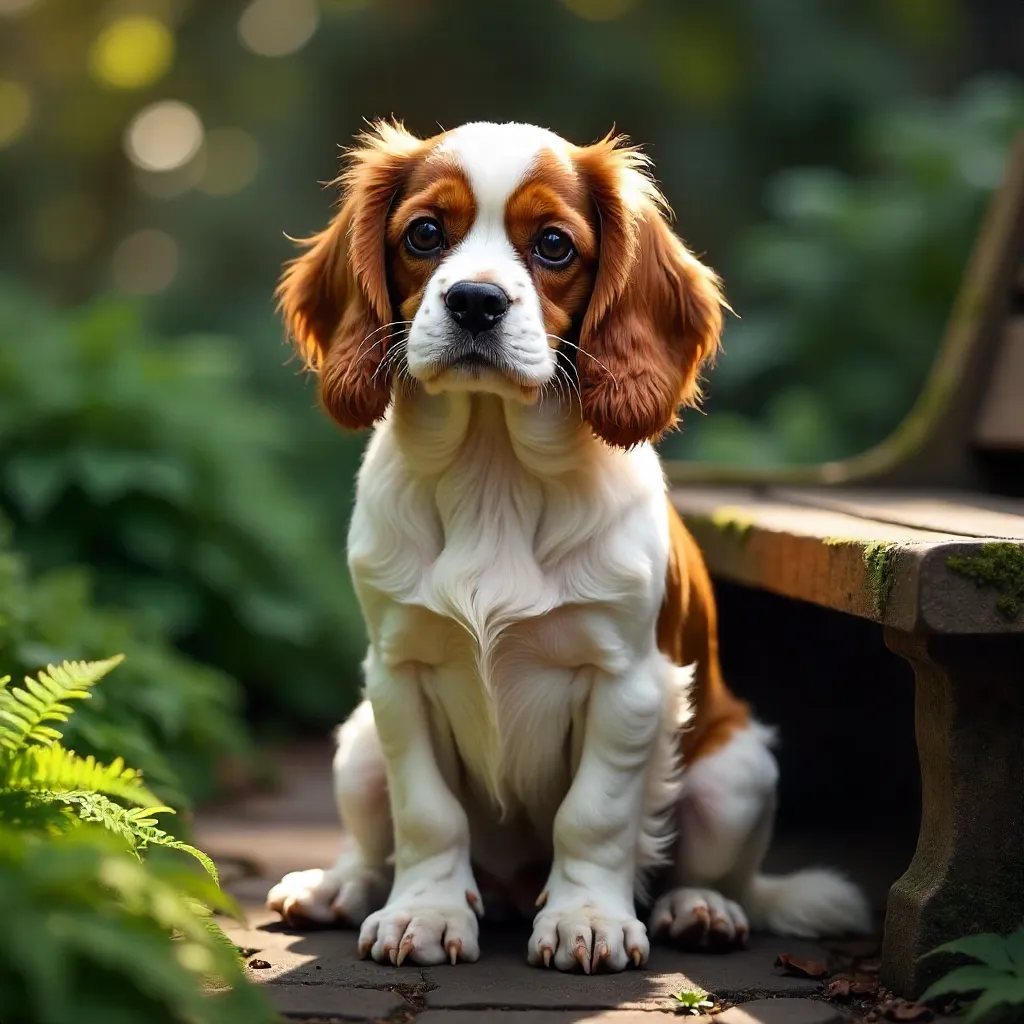 Content Cavalier King Charles Spaniel in Dappled Garden Shade