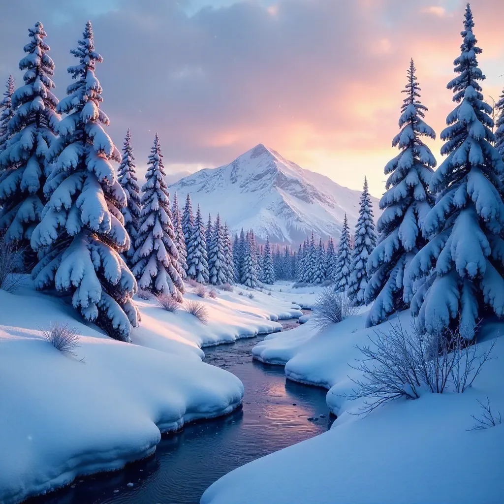 Serene Winter Forest Over Anchorage, Alaska