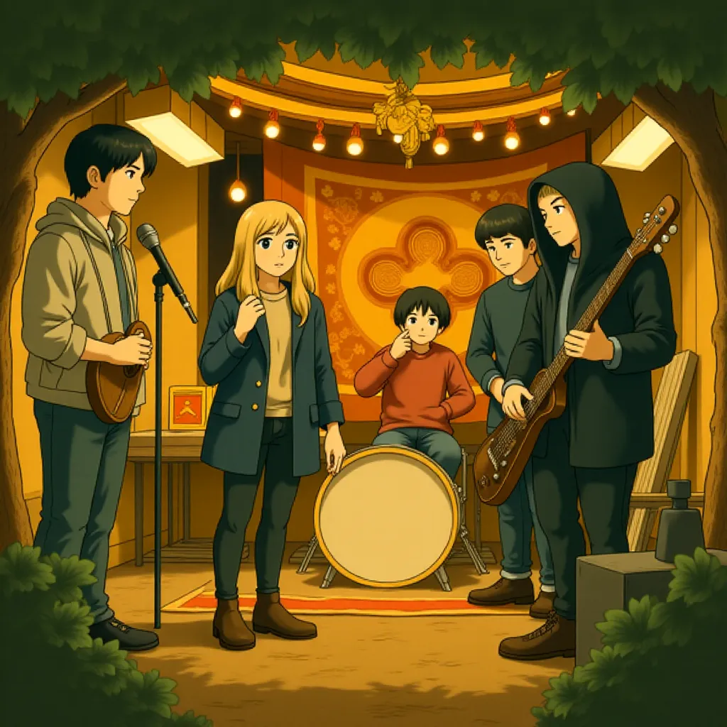 Lucas Hedges, Anna Baryshnikov, Christian Mallen, and Jack Damon in Manchester by the Sea (2016) - Anime style