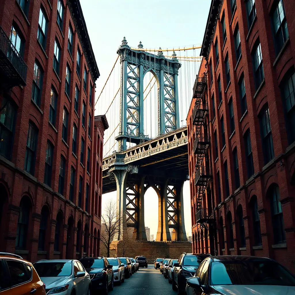 Smartphone View: Bridge Framed by Dumbo Red Bricks
