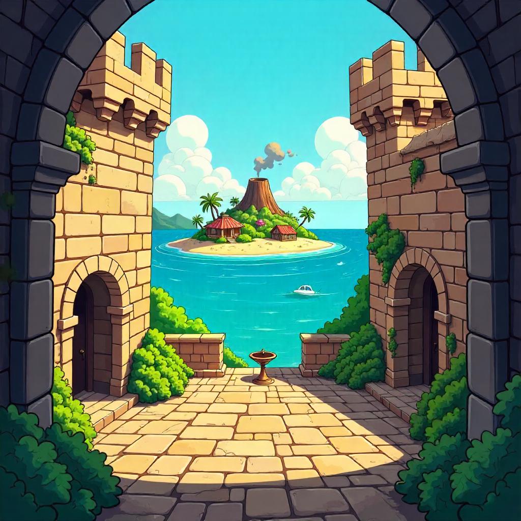 Archipelago View from a Castle Courtyard - Cartoon Style