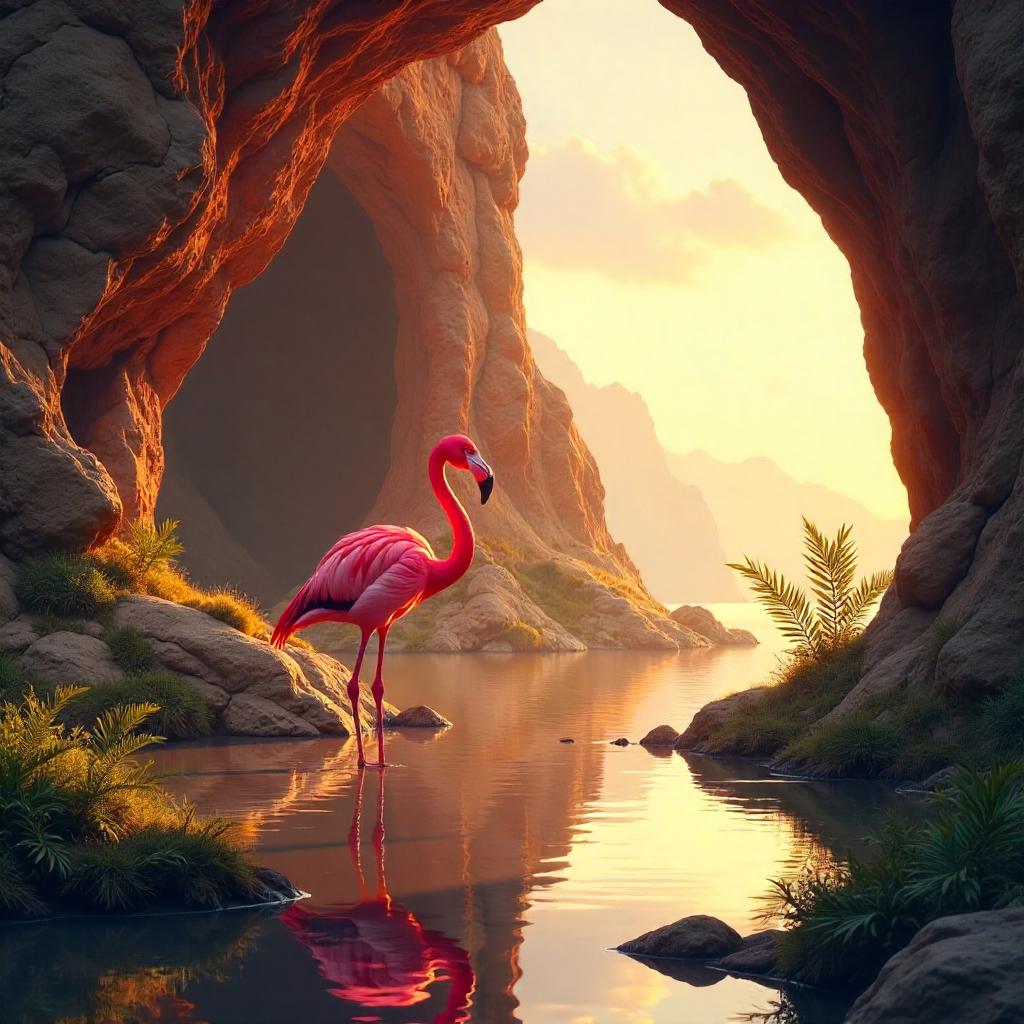 Flamingo in Stone Age Concept Art Scene