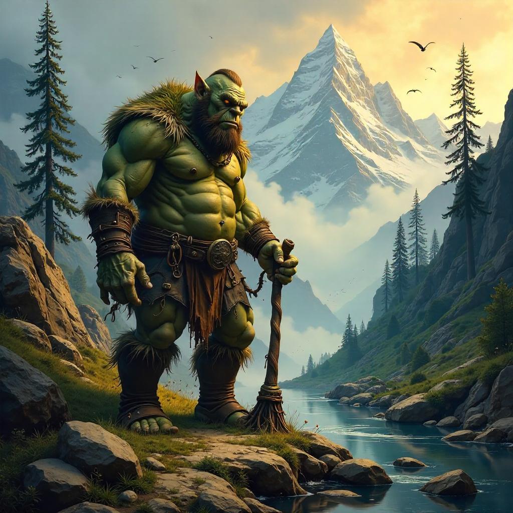Ogre in a Mountain-Valley Oil Painting