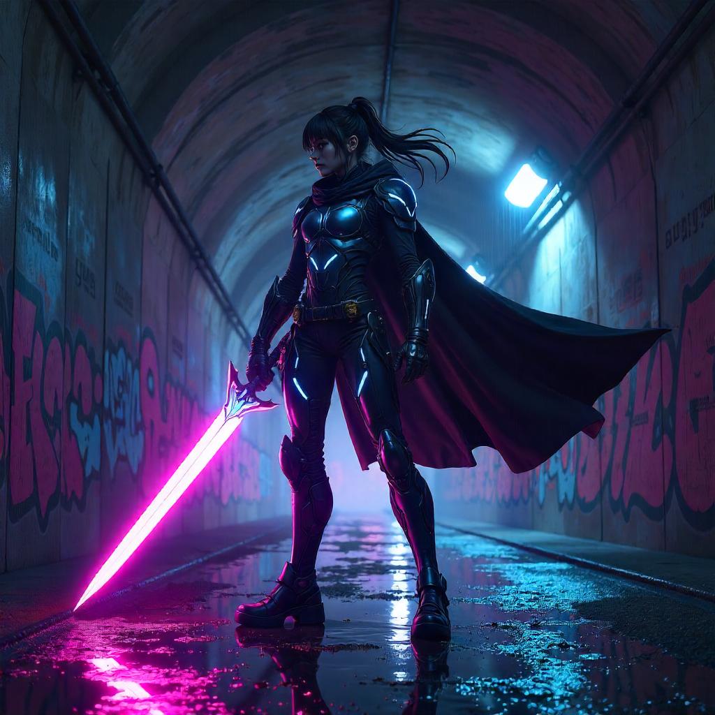 Neon Subway Warrior in Anime Style