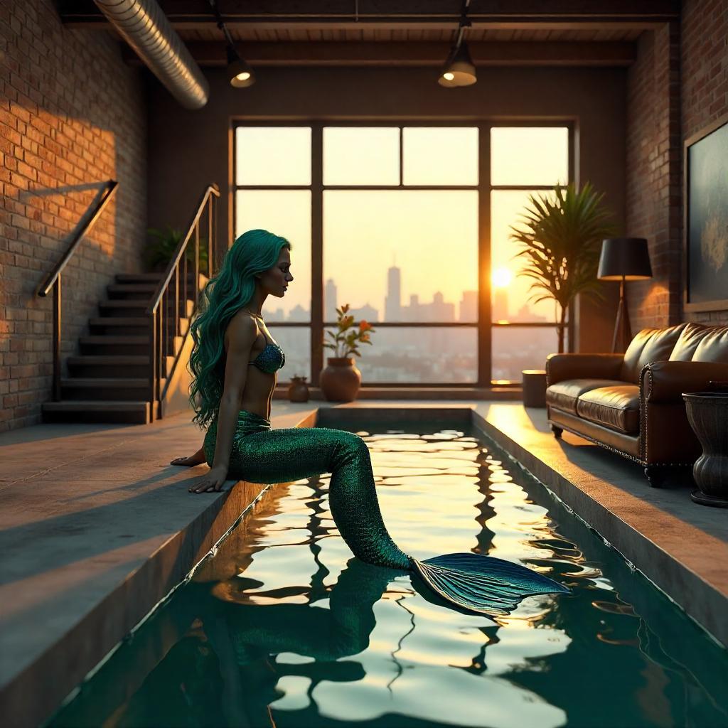 Mermaid in a Modern Industrial Loft