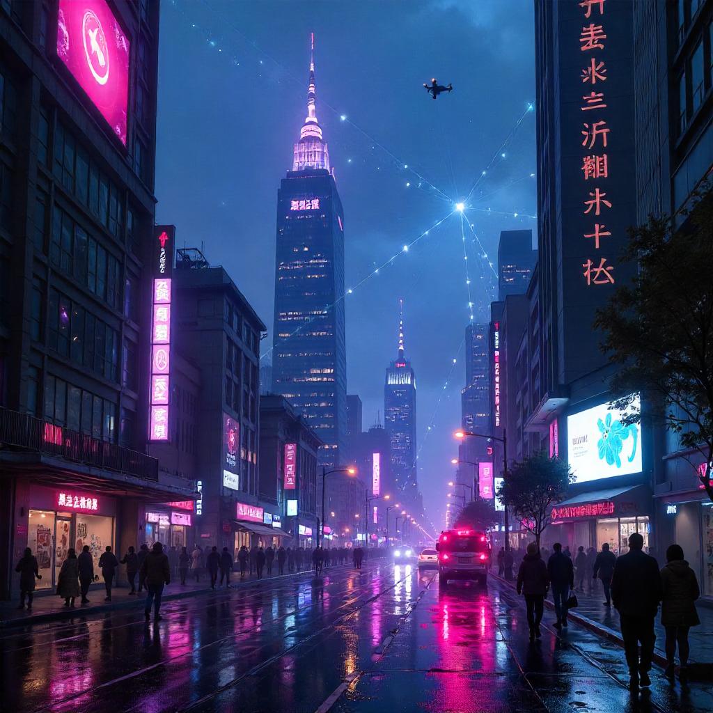 Neon Constellations over a Cyberpunk Megacity
