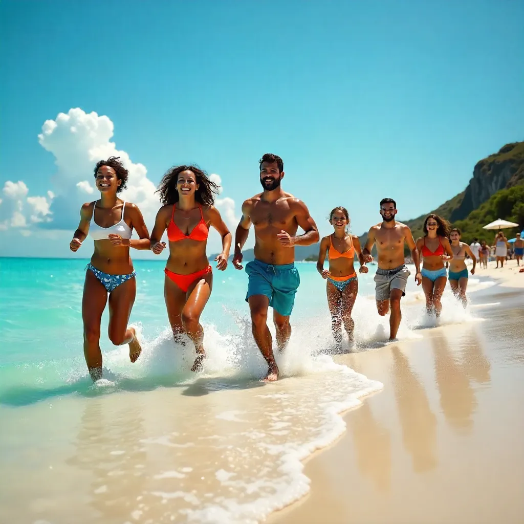 Joyful Run Along Shallow Ocean Waters
