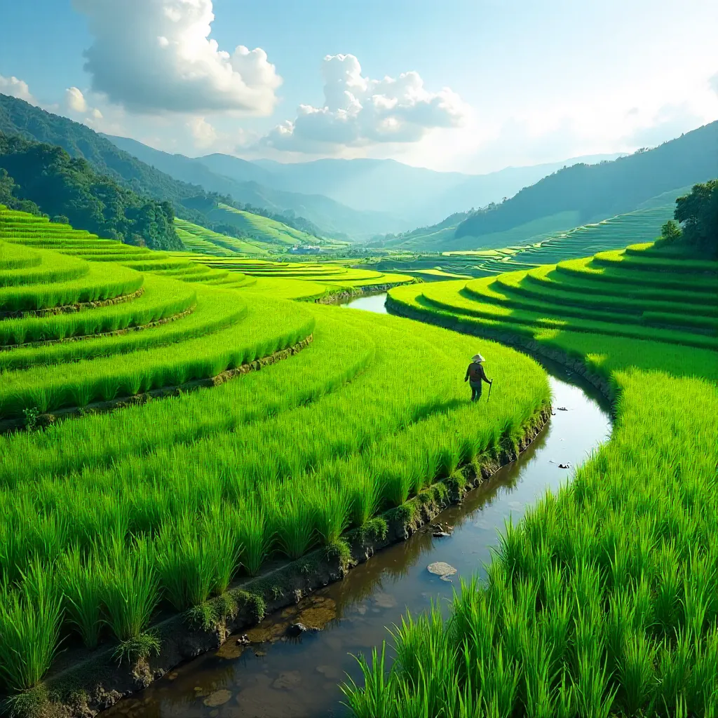 Emerald Summer Rice Terraces: Nature's Patterns