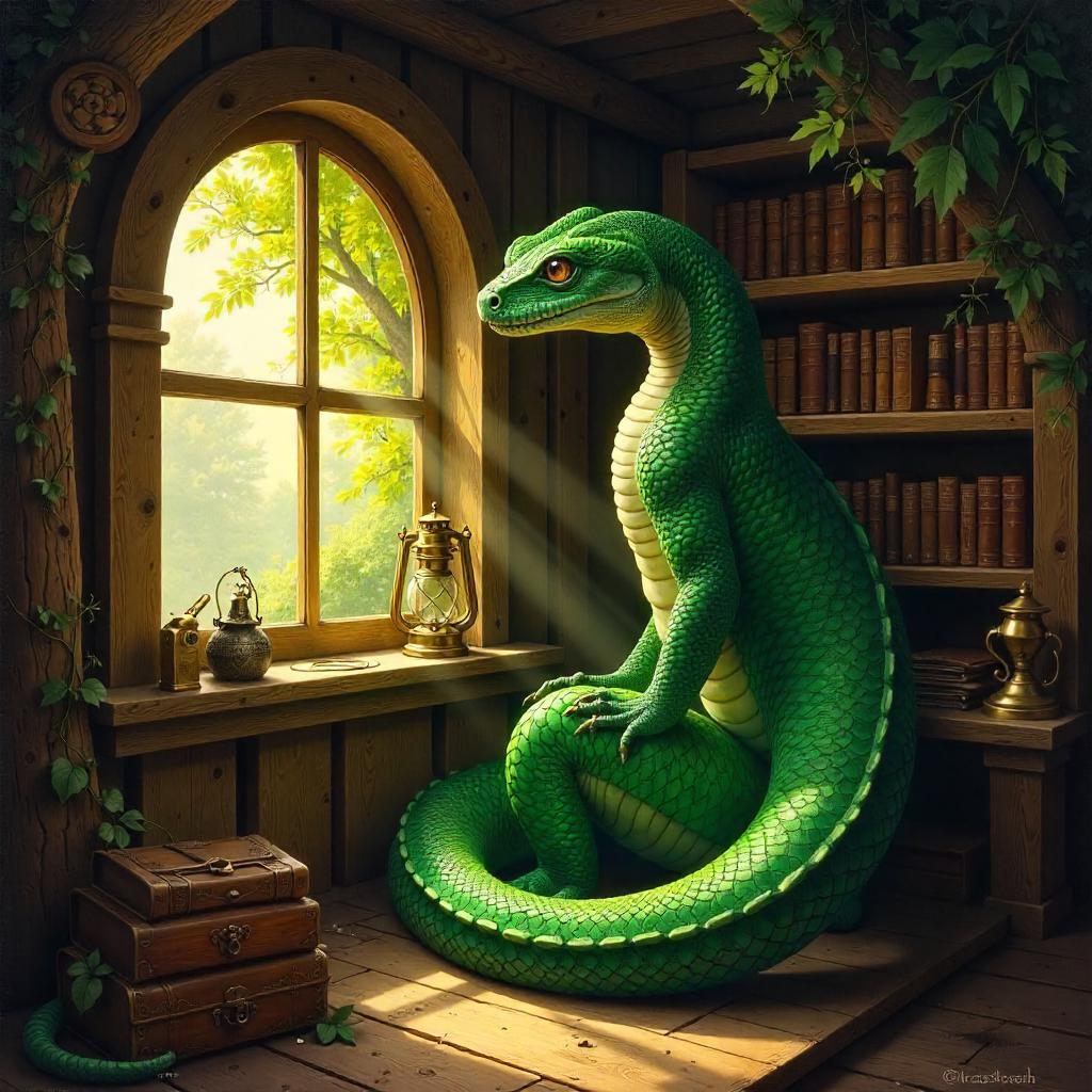 Basilisk in a Tree House – Oil Painting