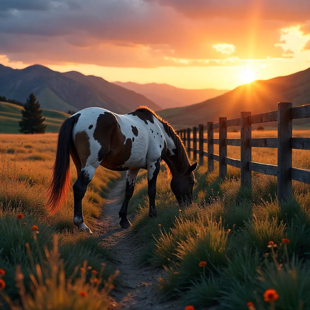 Sunset Grazing Appaloosa in Idaho Countryside