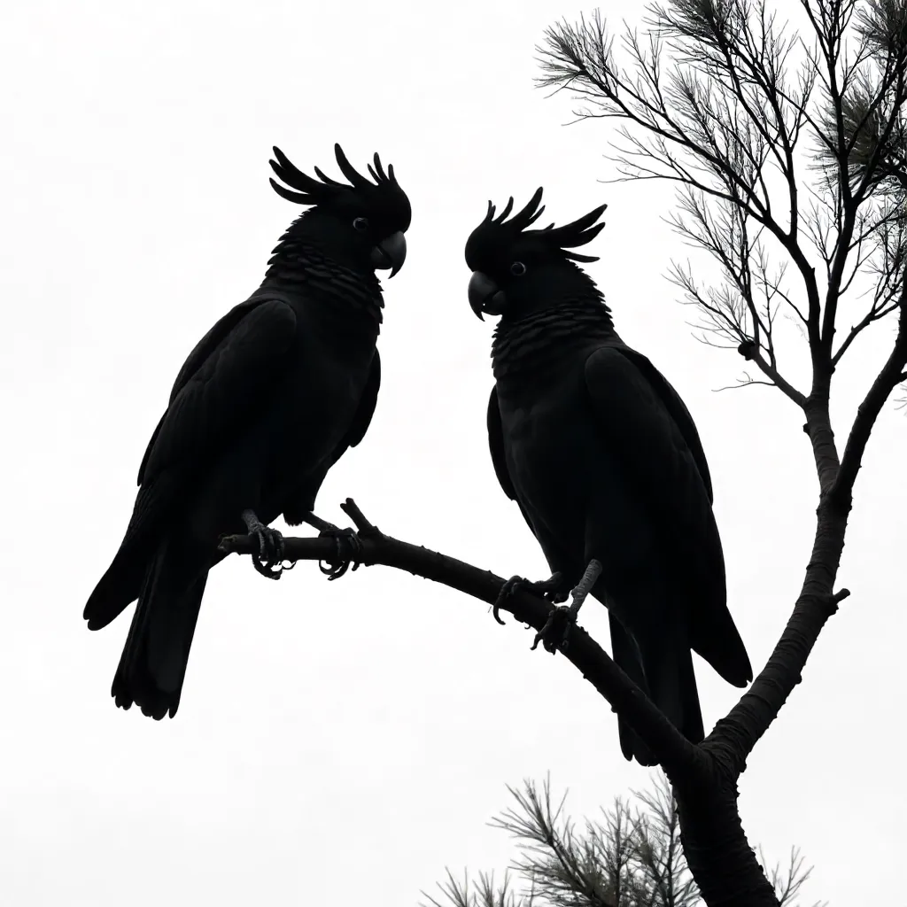 Monochrome Cockatoos on Eucalyptus Branches