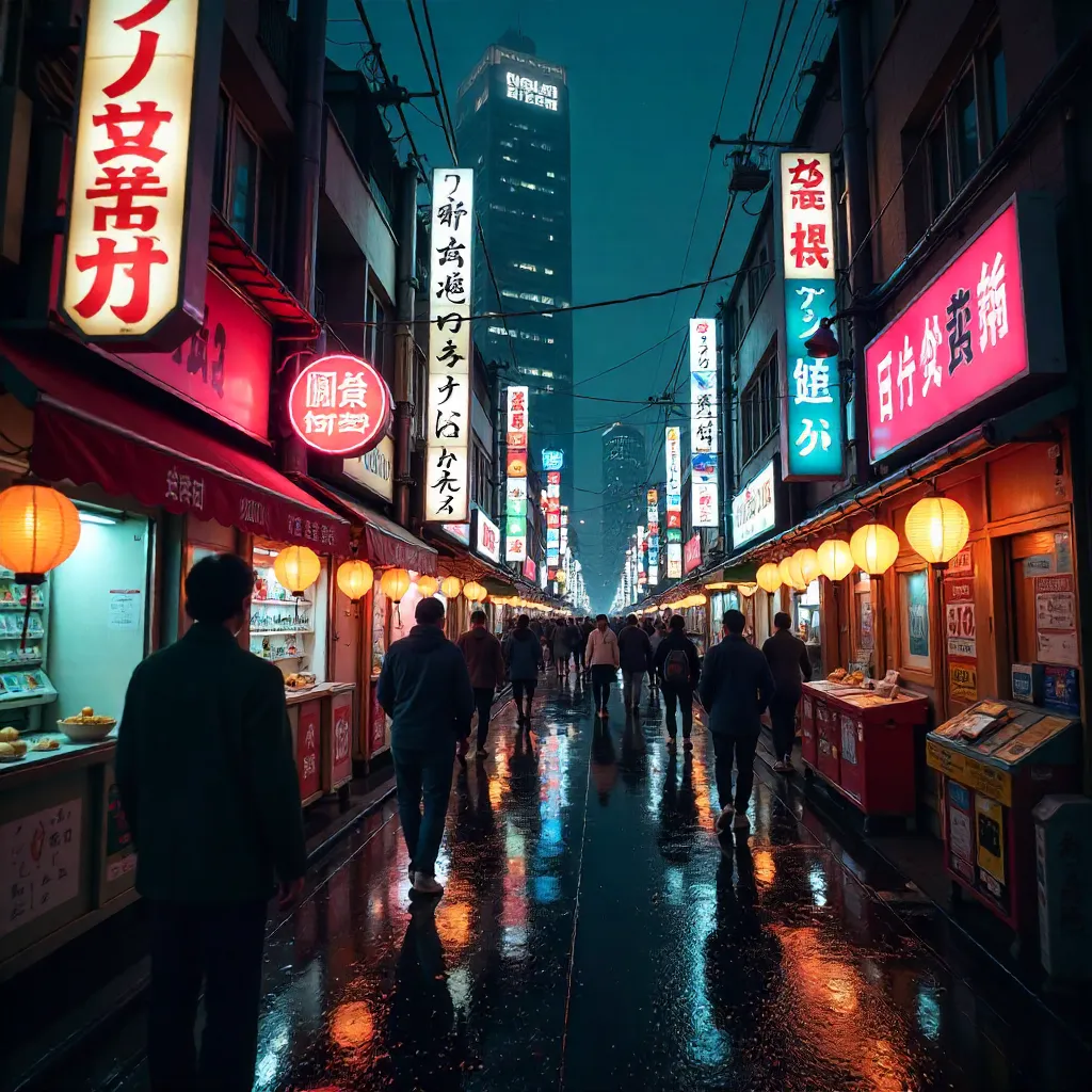 Neon Lanterns Over Tokyo Night Street