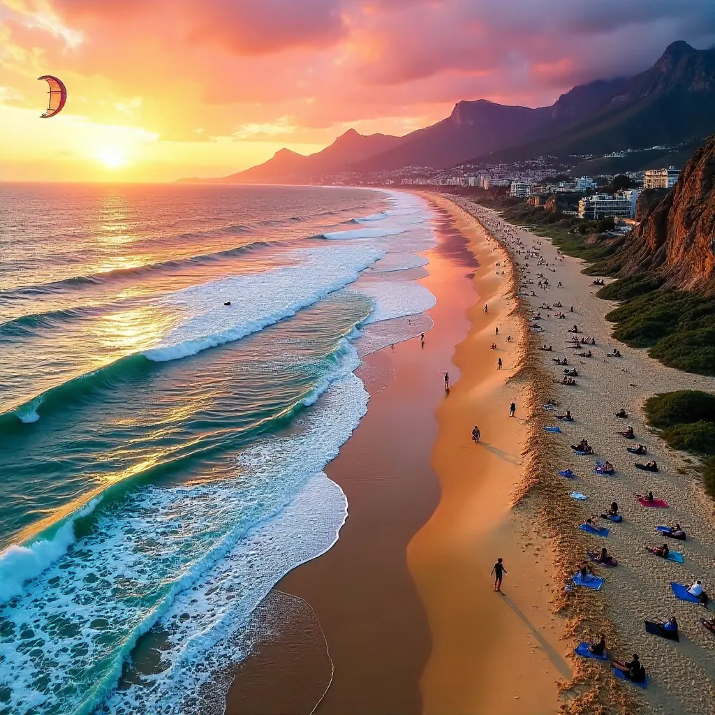 Aerial Sunset over Cape Town Beach