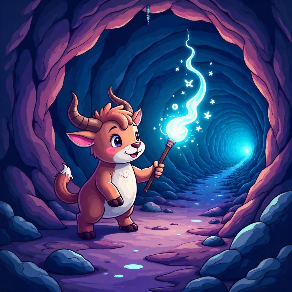 Cartoon Magic Wand in the Underground Tunnel Adventure