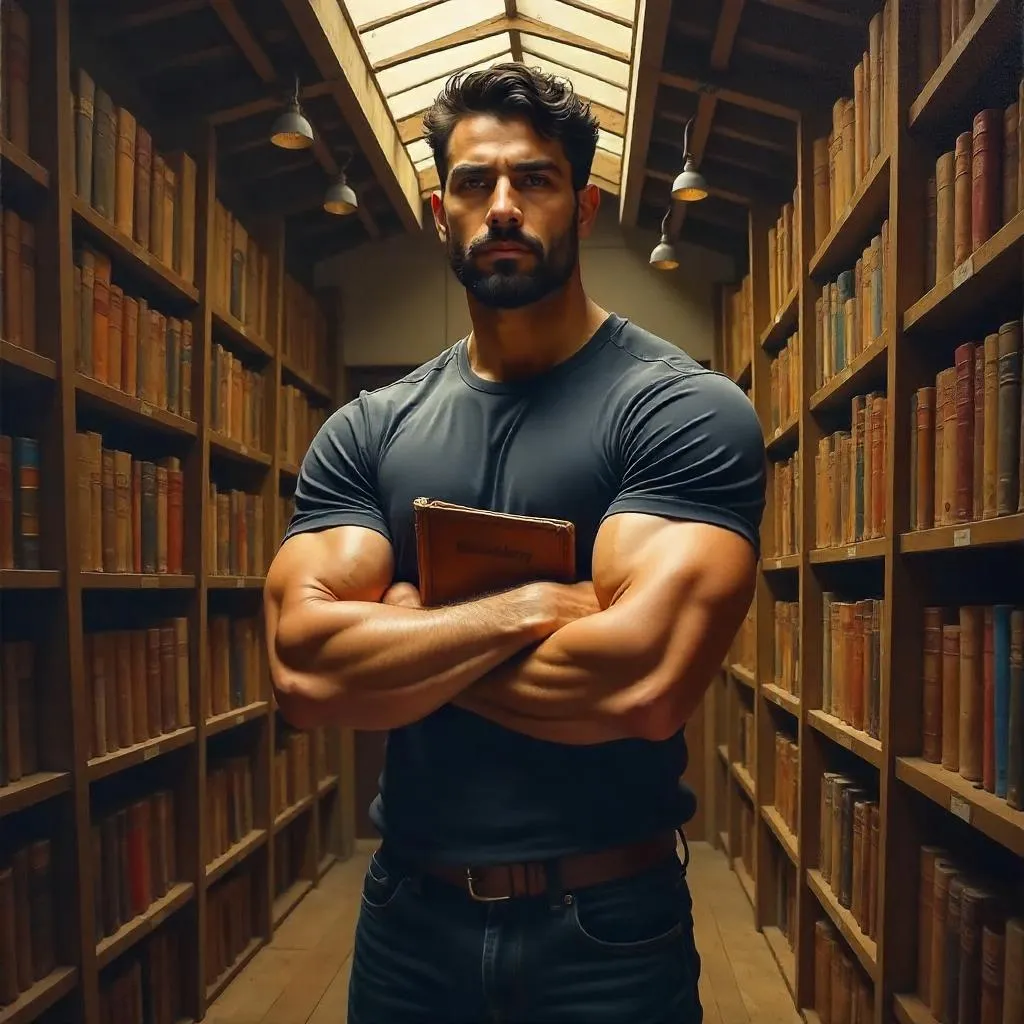 Athletic Latino in an Old-World Bookstore (Oil)