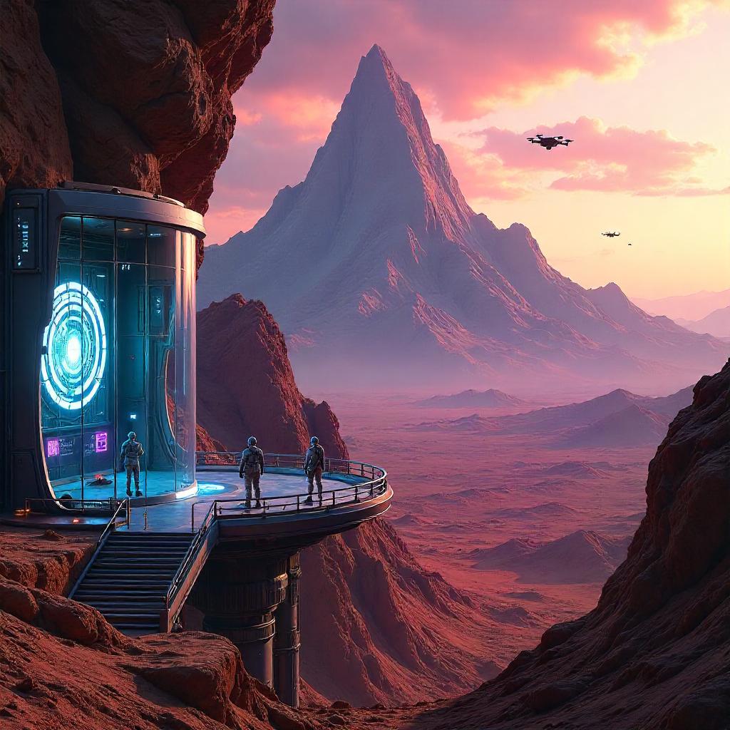 Neon Peaks at a Cyberpunk Mars Base