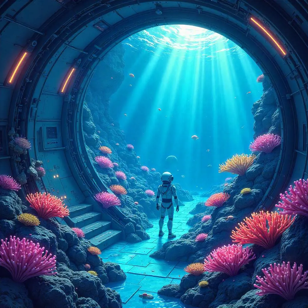 Neon Coral Reef in a Terraforming Station Dome